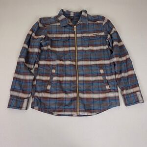 Oakley Flannel Shirt Jacket Men's Size Medium Full Zip Plaid Brown Blue Collared